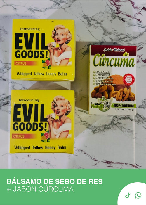 TRIO - 2 BALSAMO DE SEBO DE RES + 1 JABÓN CÚRCUMA